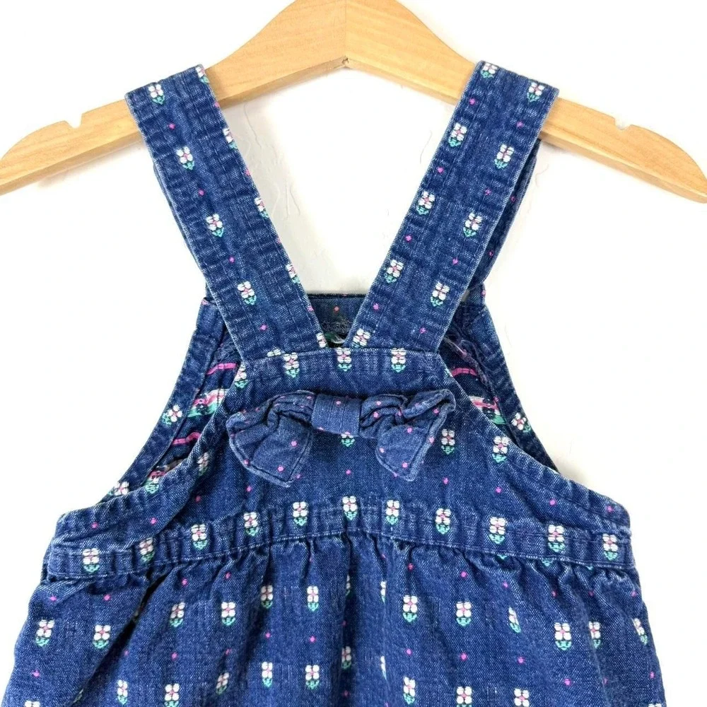 VTG Oshkosh B'gosh Girls 3T Bib Overall dress Embroidered Flowers USA